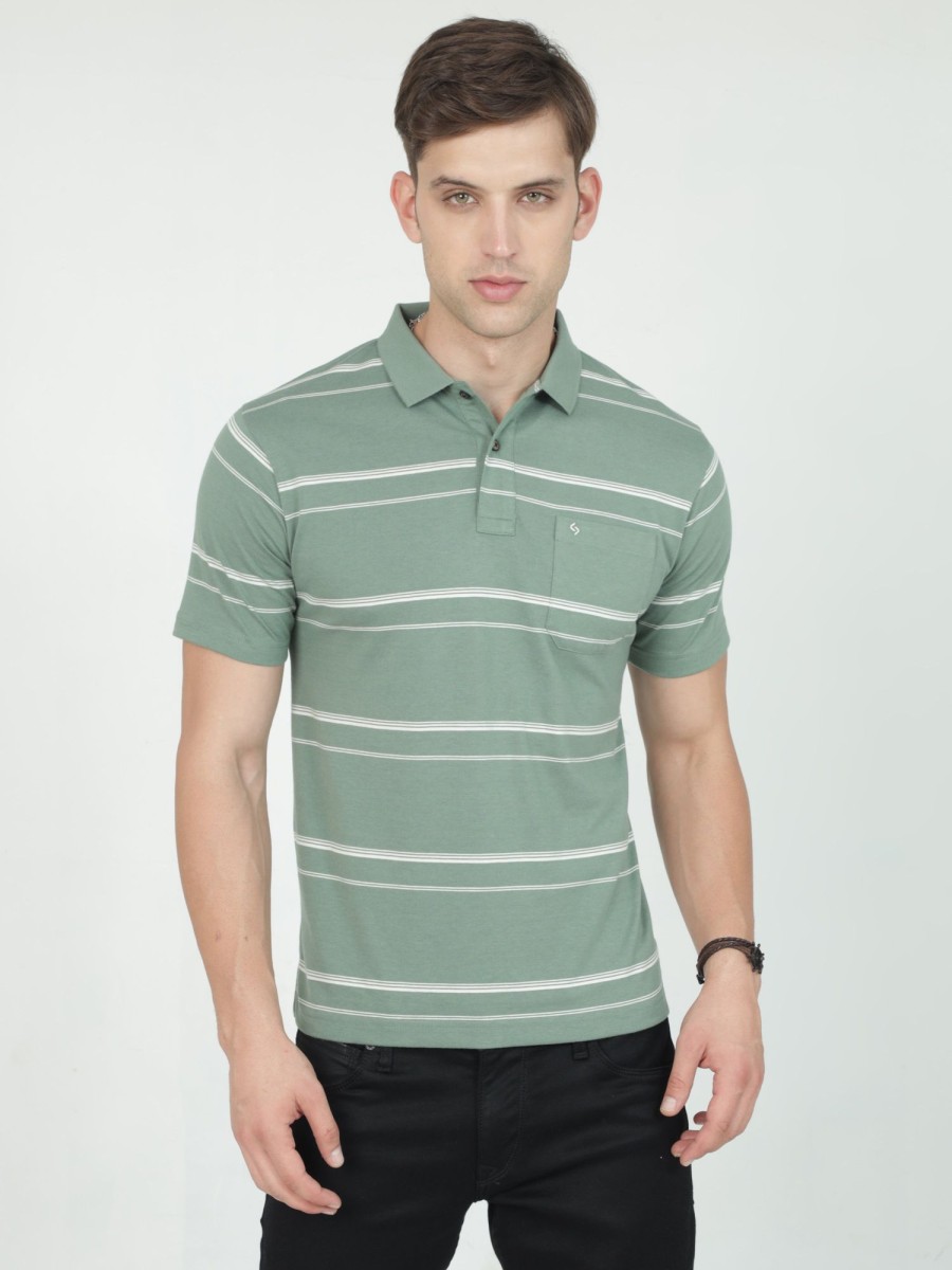 T-Shirts Classic Polo | Classic Polo Mens Casual Green Striped Cotton T-Shirt | F-Avon - 116 B Af P