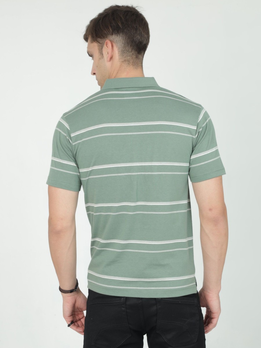 T-Shirts Classic Polo | Classic Polo Mens Casual Green Striped Cotton T-Shirt | F-Avon - 116 B Af P