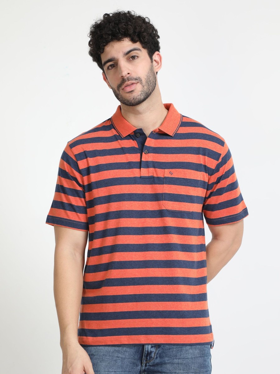 T-Shirts Classic Polo | Classic Polo Mens Cotton Half Sleeves Striped Authentic Fit Polo Neck Orange Color T-Shirt | Mel - 239 B Af P