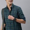 Shirts Classic Polo | Classic Polo Men'S Cotton Full Sleeve Checked Slim Fit Polo Neck Blue Color Woven Shirt | So1-18 A