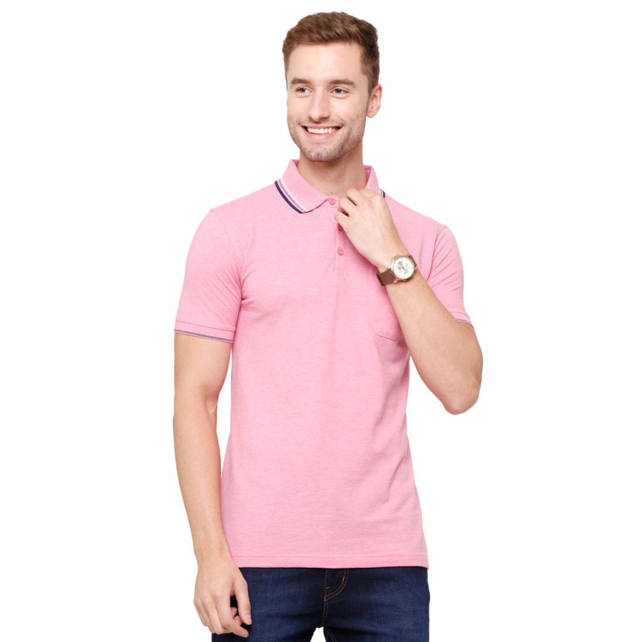 T-Shirts Classic Polo | Classic Polo Men'S Pink Melange Polo Half Sleeve Slim Fit T-Shirt | Toza-Pink Mel