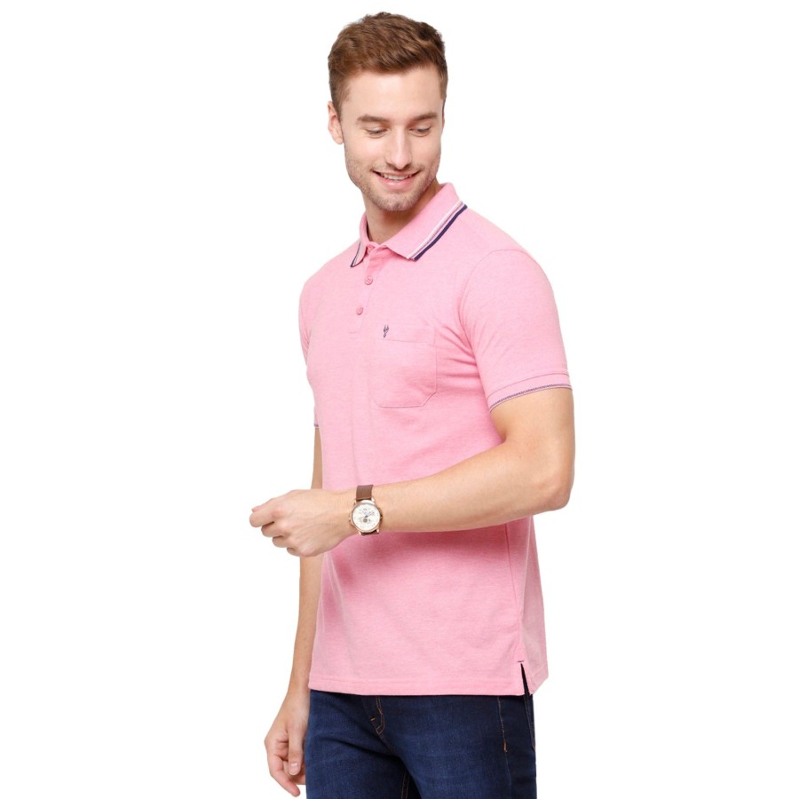 T-Shirts Classic Polo | Classic Polo Men'S Pink Melange Polo Half Sleeve Slim Fit T-Shirt | Toza-Pink Mel