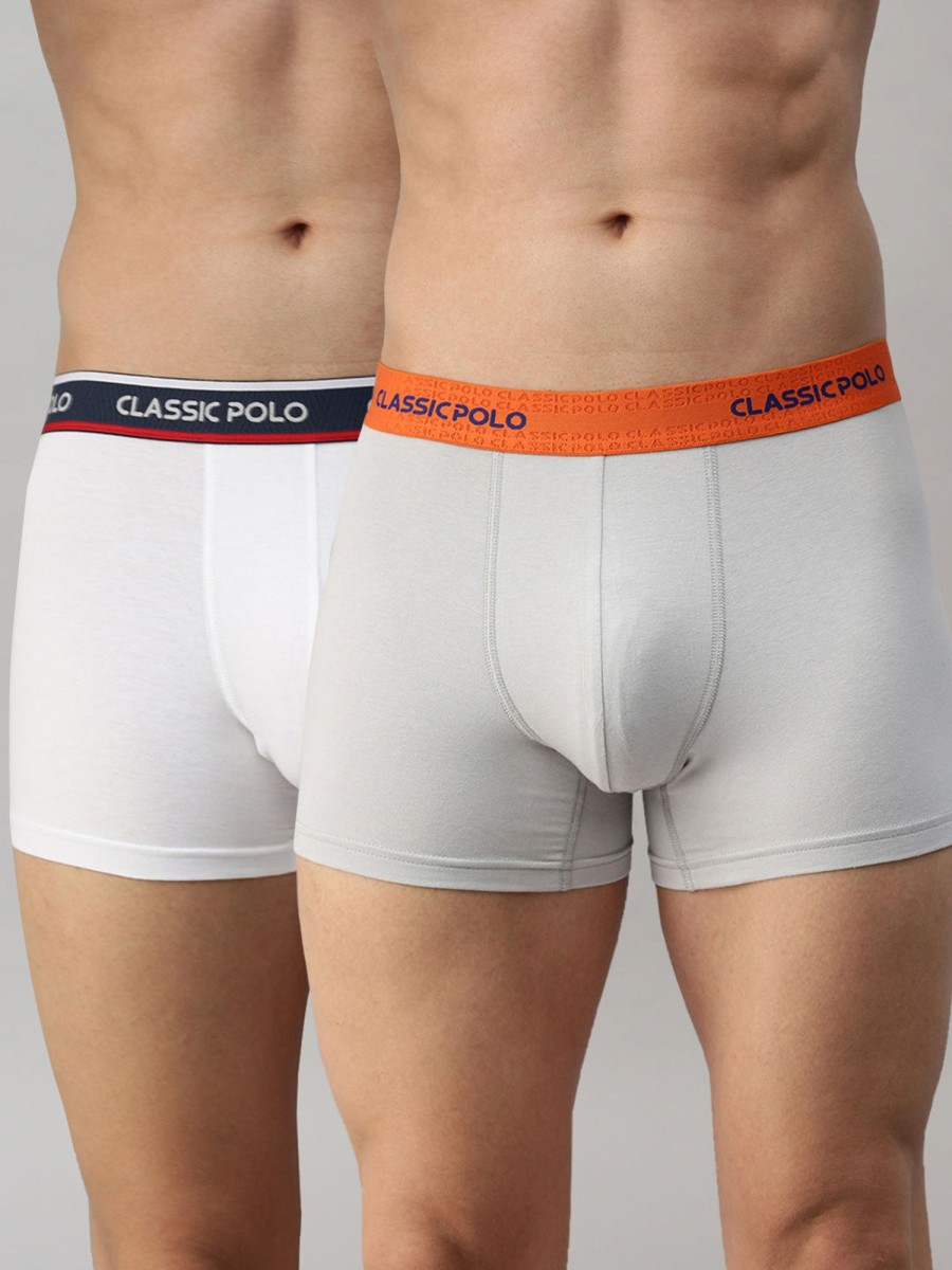 Innerwear Classic Polo | Classic Polo Men'S Modal Solid Trunks | Glance - White & Grey (Pack Of 2)