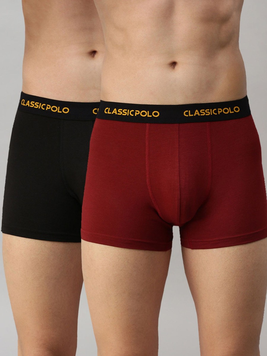 Innerwear Classic Polo | Classic Polo Men'S Modal Solid Trunks | Glance - Black & Red (Pack Of 2)