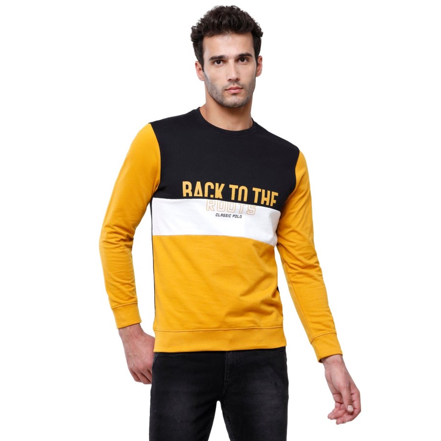 T-Shirts Classic Polo | Classic Polo Men'S Color Block Full Sleeve Navy & Yellow Sweat Shirt - Cpss-314 B