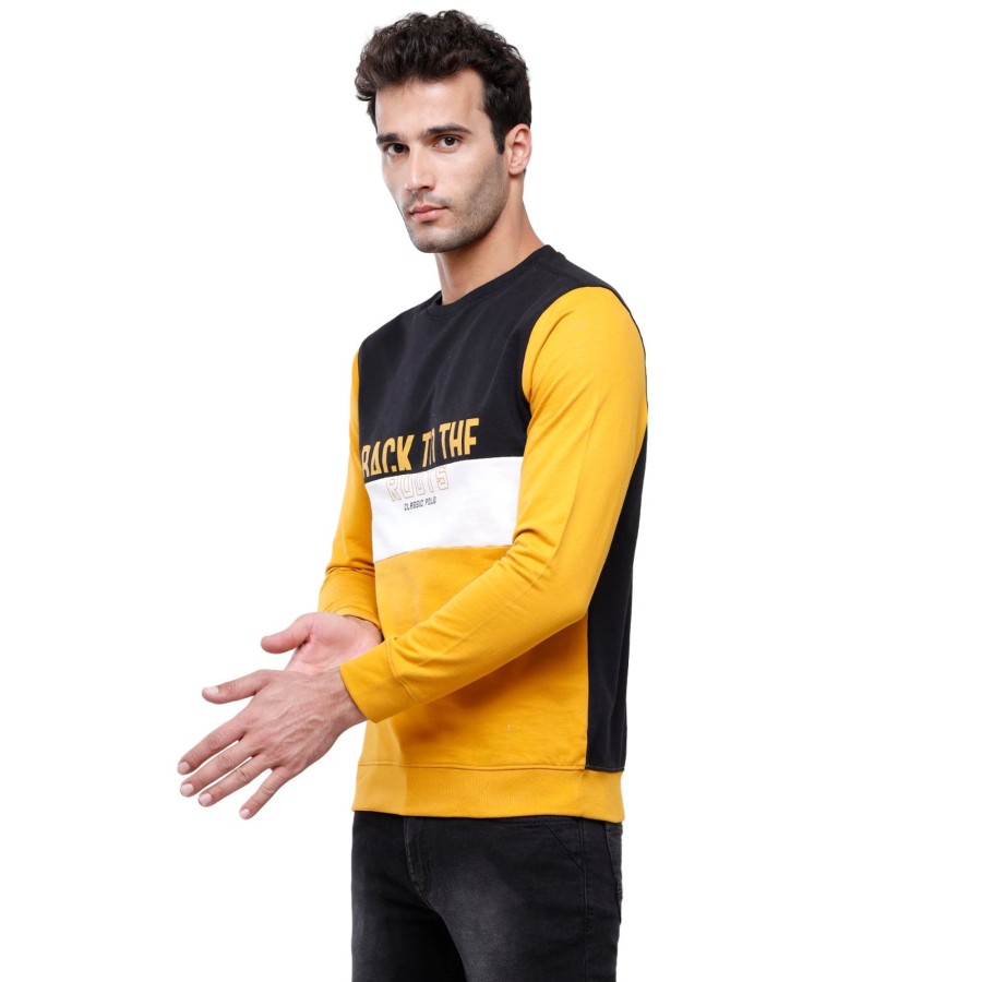 T-Shirts Classic Polo | Classic Polo Men'S Color Block Full Sleeve Navy & Yellow Sweat Shirt - Cpss-314 B