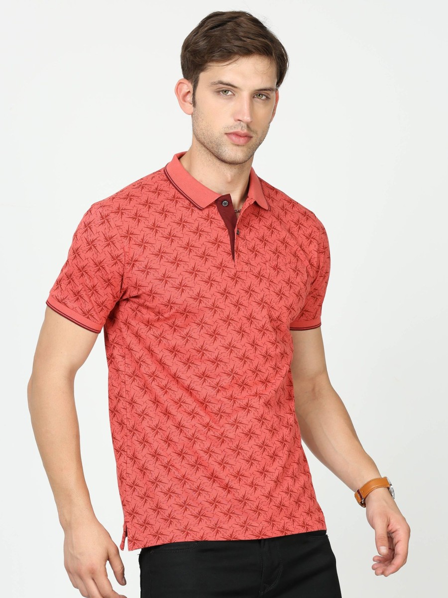 T-Shirts Classic Polo | Classic Polo Mens Cotton Half Sleeves Printed Slim Fit Polo Neck Red Color T-Shirt | Beau - 215 B Sf P