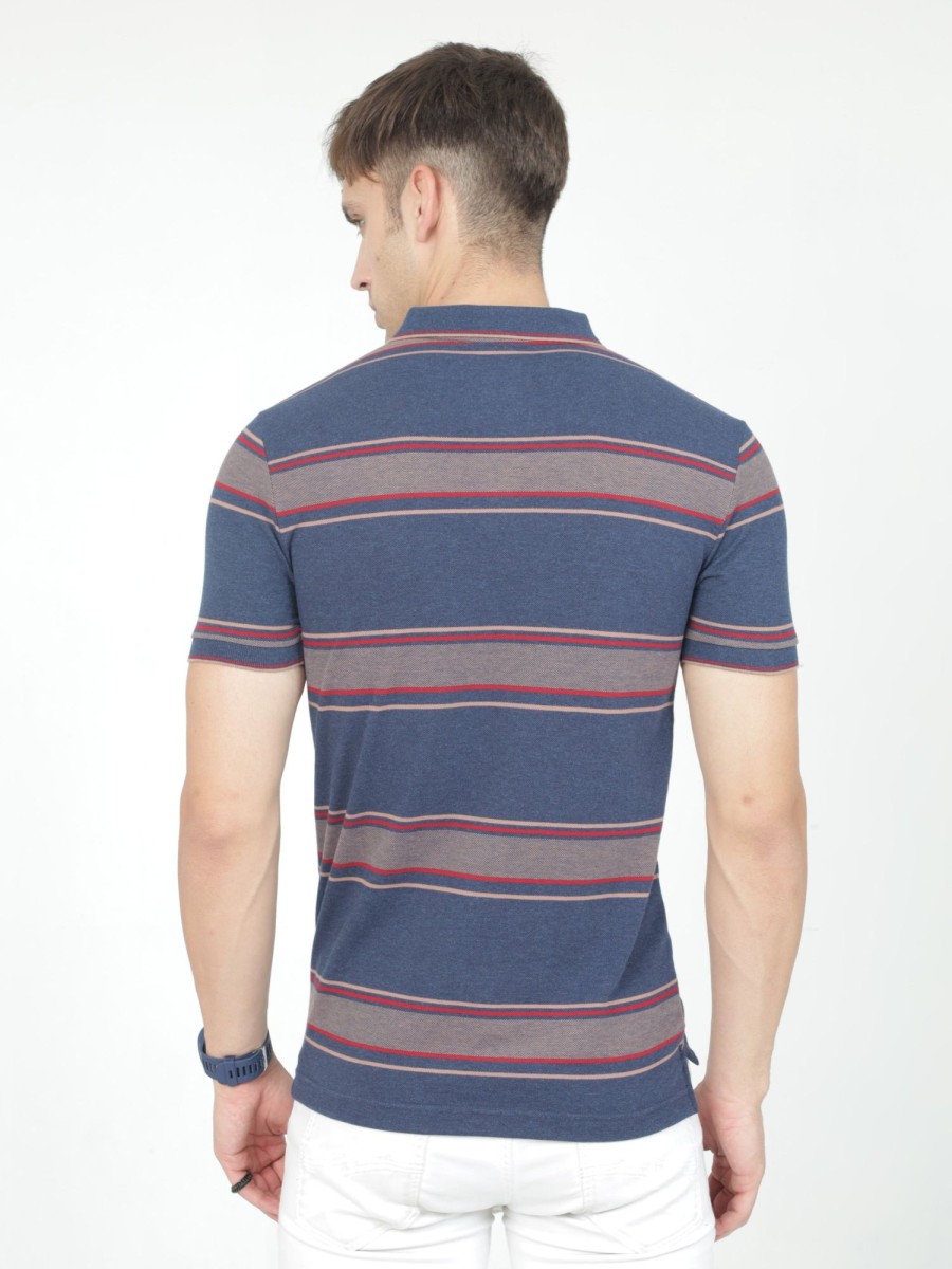 T-Shirts Classic Polo | Classic Polo Mens Casual Navy Melange Striped Cotton T-Shirt | F-Adore - 108 B Sf P