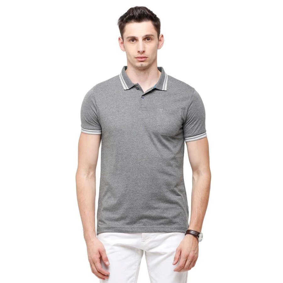 T-Shirts Classic Polo | Classic Polo Men'S Dark Grey Sporty Polo Half Sleeve Slim Fit T-Shirt | Pristo - Anthra Mel