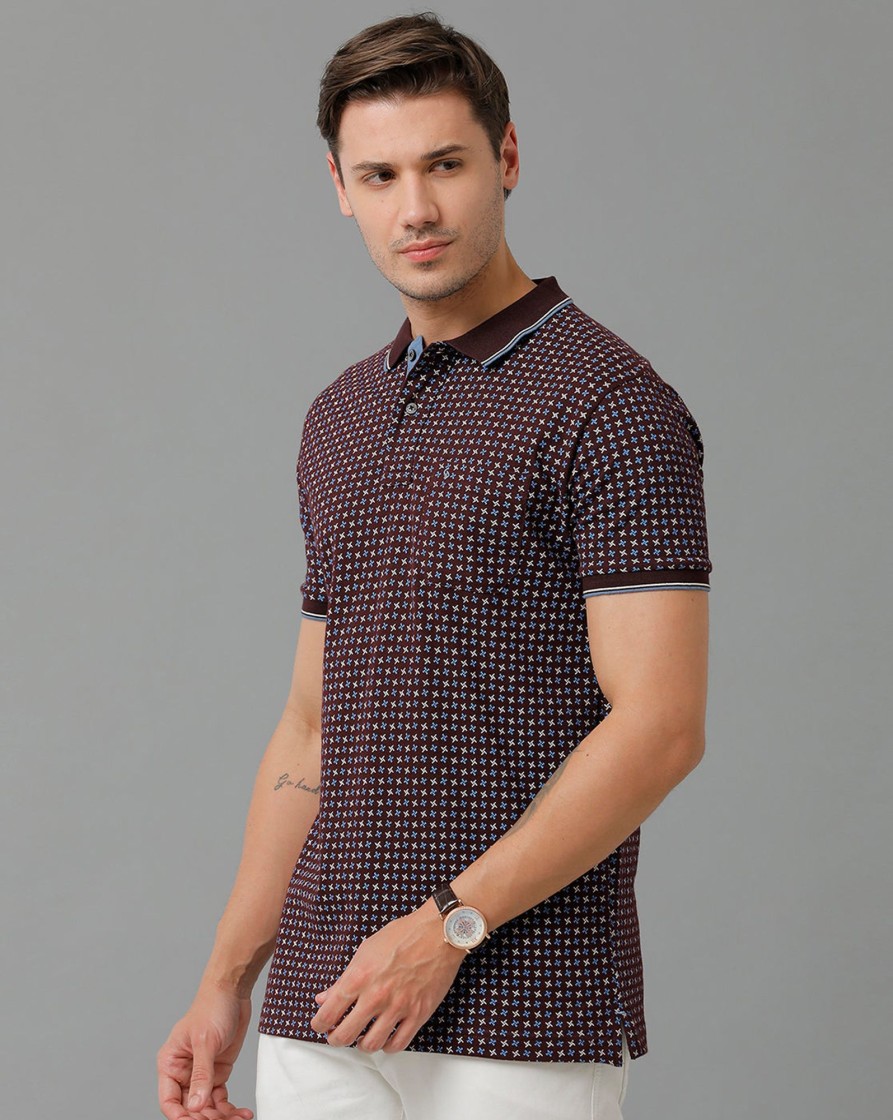 T-Shirts Classic Polo | Classic Polo Men'S Cotton Half Sleeve Printed Slim Fit Polo Neck Brown Color T-Shirt | Beau - 203 B