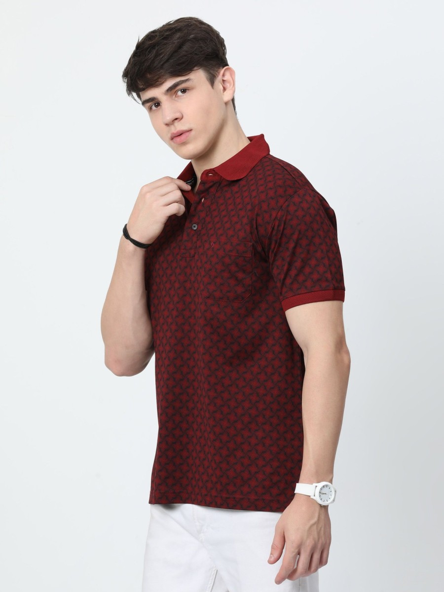 T-Shirts Classic Polo | Classic Polo Mens Cotton Half Sleeves Floral Authentic Fit Polo Neck Maroon Color T-Shirt | Swank - 04 B Af P