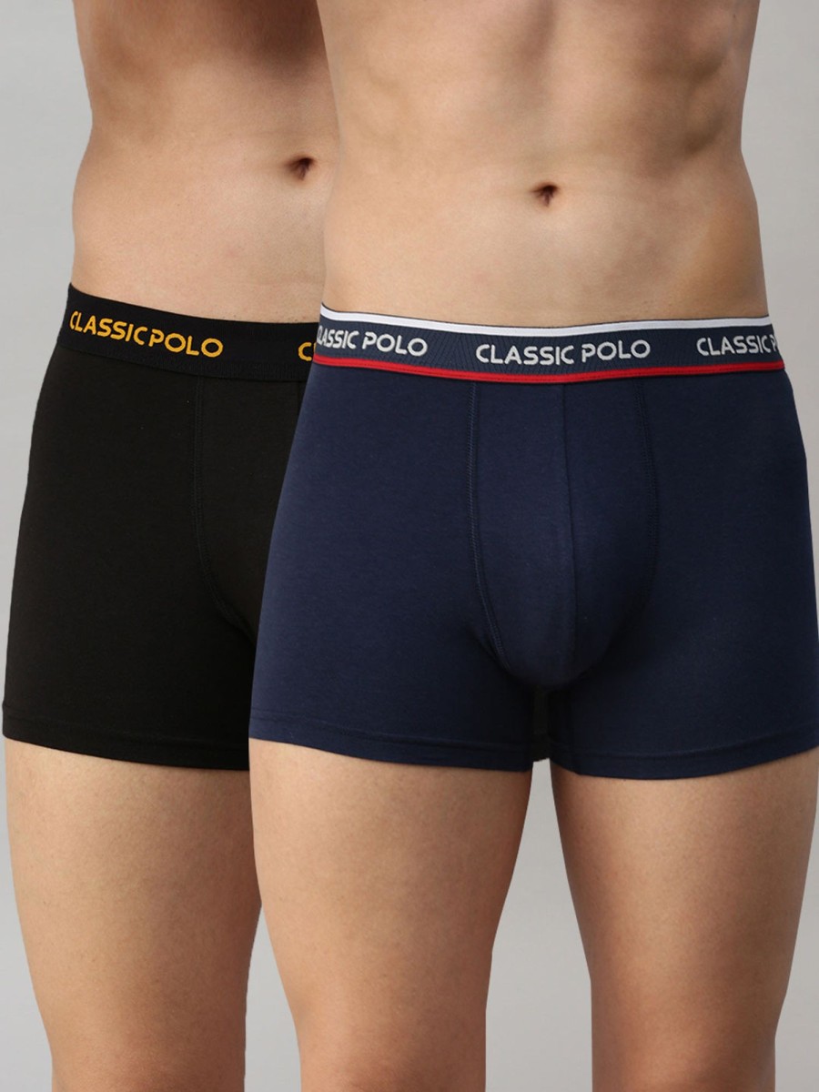 Innerwear Classic Polo | Classic Polo Men'S Modal Solid Trunks | Glance - Black & Blue (Pack Of 2)