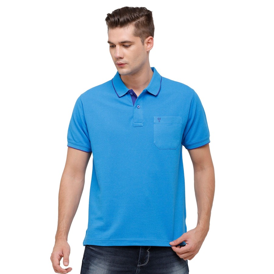 T-Shirts Classic Polo | Classic Polo Men'S Oxford Blue Smart Double Pique Polo Half Sleeve Authentic Fit T-Shirt Nova - Oxford