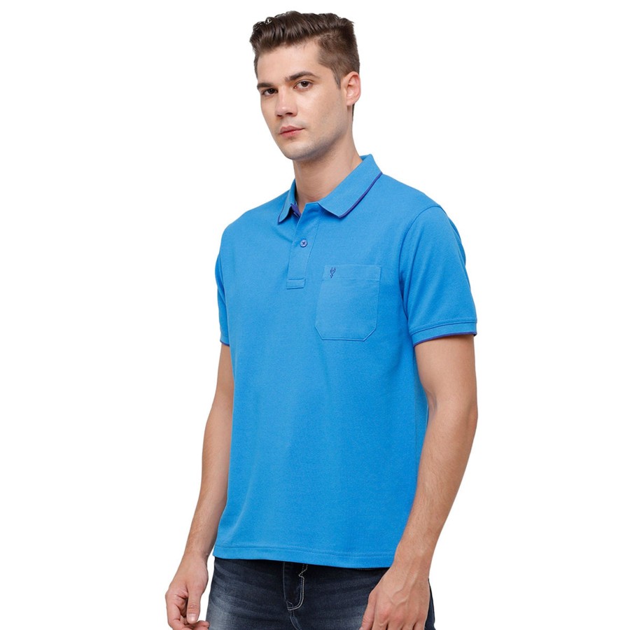 T-Shirts Classic Polo | Classic Polo Men'S Oxford Blue Smart Double Pique Polo Half Sleeve Authentic Fit T-Shirt Nova - Oxford