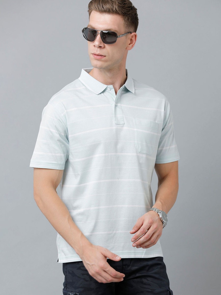 T-Shirts Classic Polo | Classic Polo Men'S Cotton Half Sleeve Striped Authentic Fit Polo Neck Sky Blue Color T-Shirt | Ap - 81 B