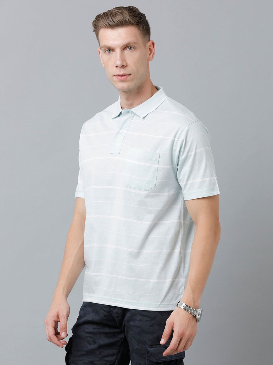 T-Shirts Classic Polo | Classic Polo Men'S Cotton Half Sleeve Striped Authentic Fit Polo Neck Sky Blue Color T-Shirt | Ap - 81 B