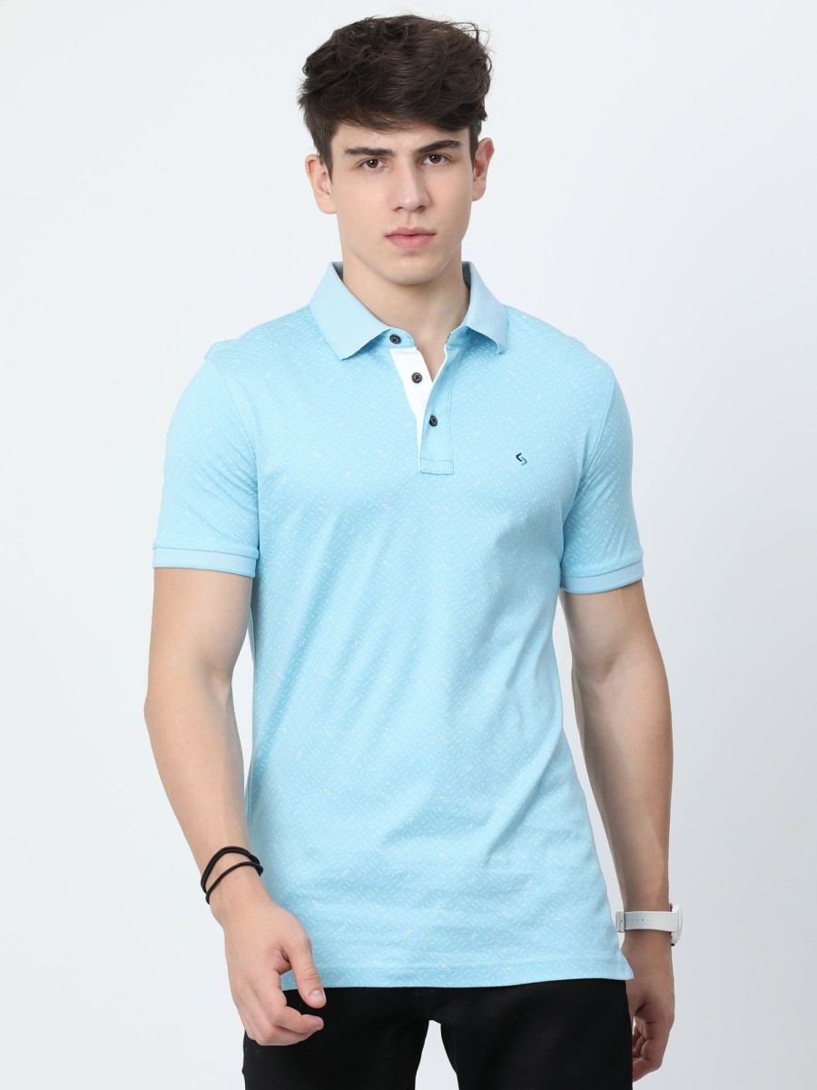 T-Shirts Classic Polo | Classic Polo Mens Cotton Half Sleeves Printed Slim Fit Polo Neck Blue Color T-Shirt | Prm - 786 B Sf P