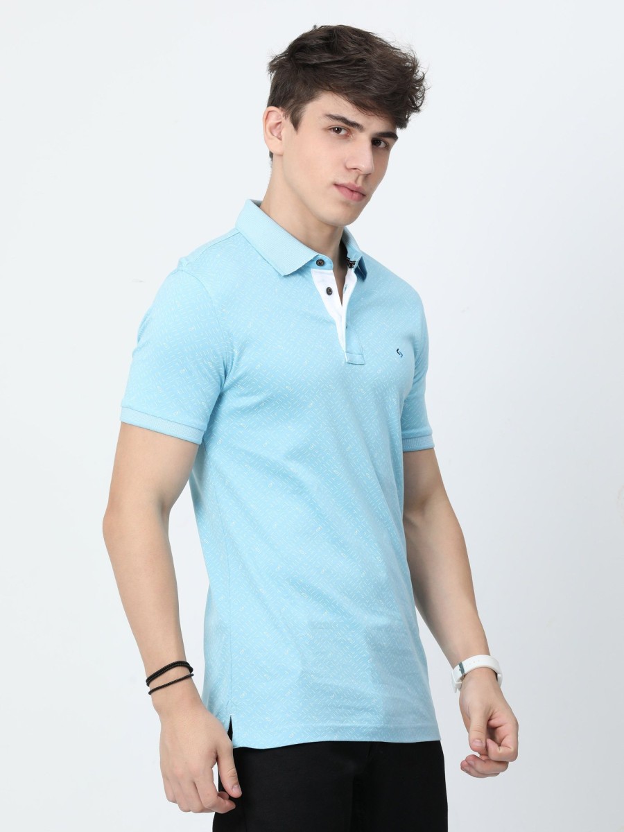 T-Shirts Classic Polo | Classic Polo Mens Cotton Half Sleeves Printed Slim Fit Polo Neck Blue Color T-Shirt | Prm - 786 B Sf P