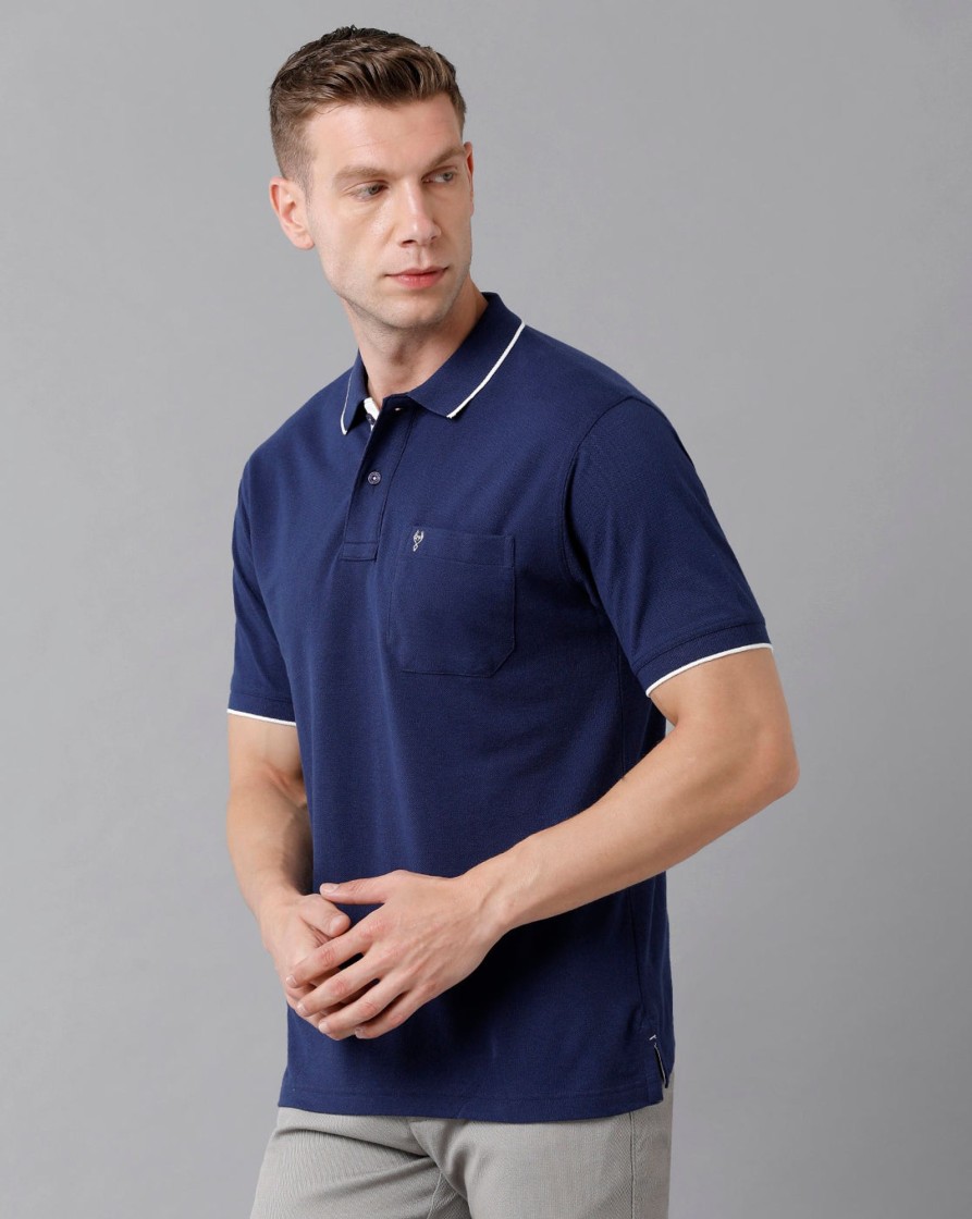 T-Shirts Classic Polo | Classic Polo Men'S Smart Double Pique Polo Half Sleeve Authentic Fit T-Shirt | Nova - Dark Navy