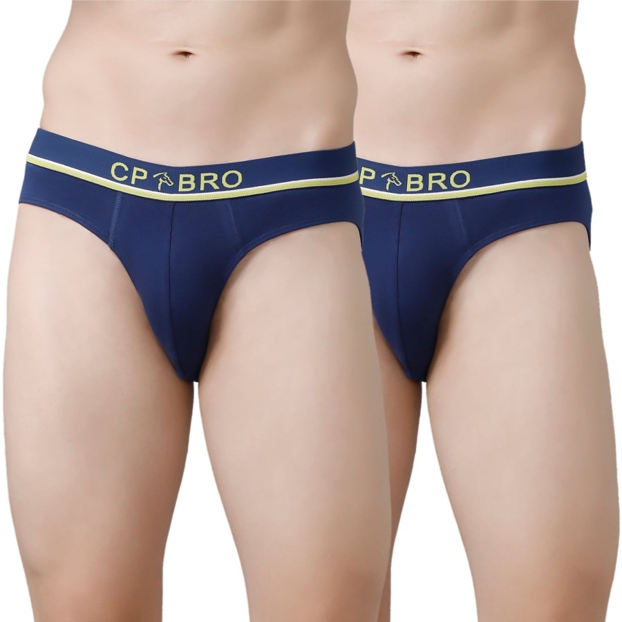 Innerwear CP BRO | Cp Bro Men'S Solid Briefs With Exposed Waistband Value Pack - Navy (Pack Of 2)