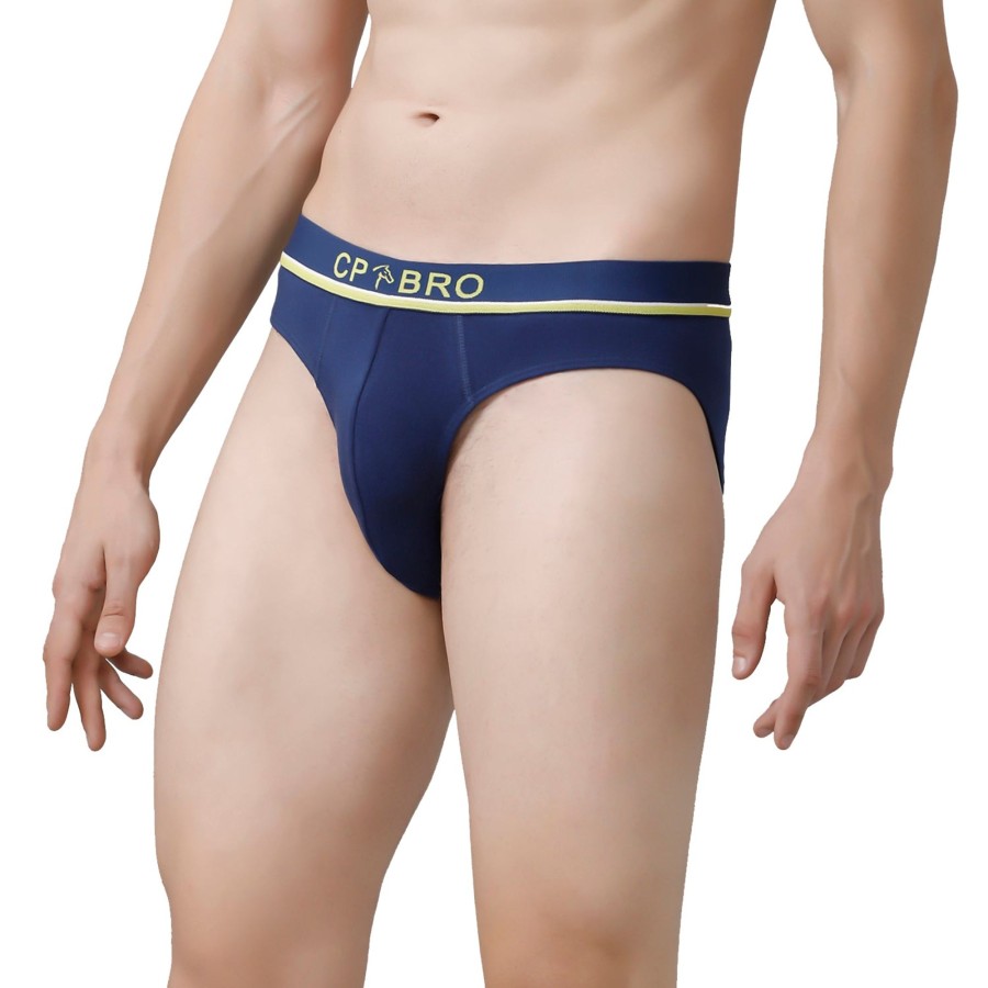 Innerwear CP BRO | Cp Bro Men'S Solid Briefs With Exposed Waistband Value Pack - Navy (Pack Of 2)