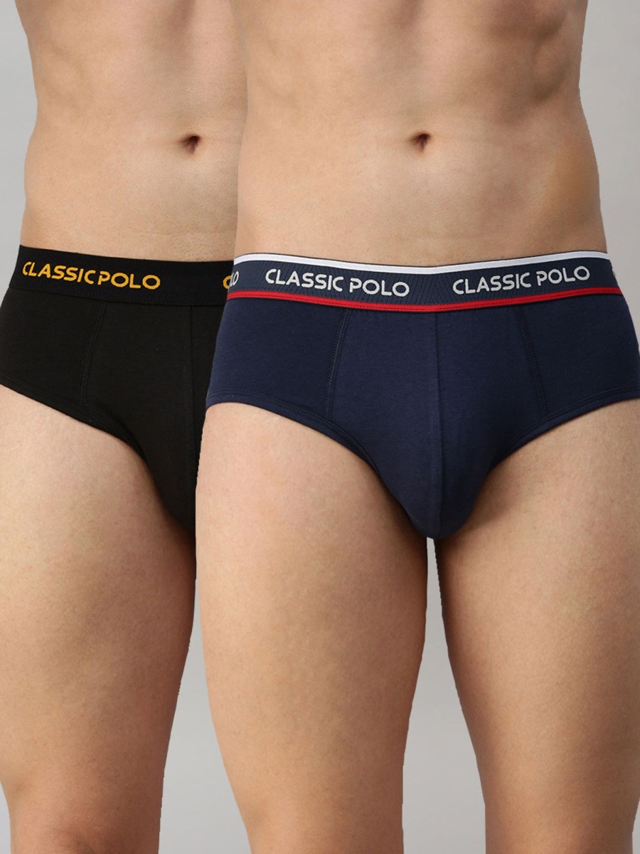 Innerwear Classic Polo | Classic Polo Men'S Modal Solid Briefs | Scarce - Black & Blue (Pack Of 2)